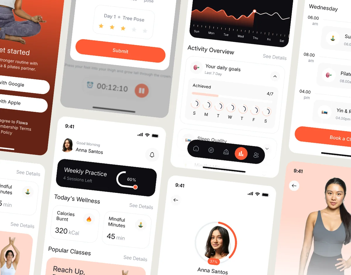 Flowa yoga app screens