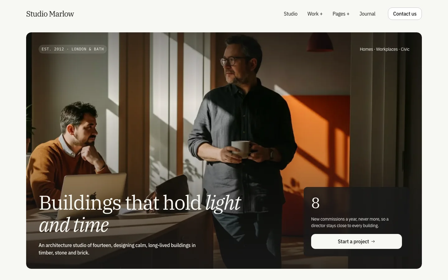 An architecture studio website built with the Alder skill