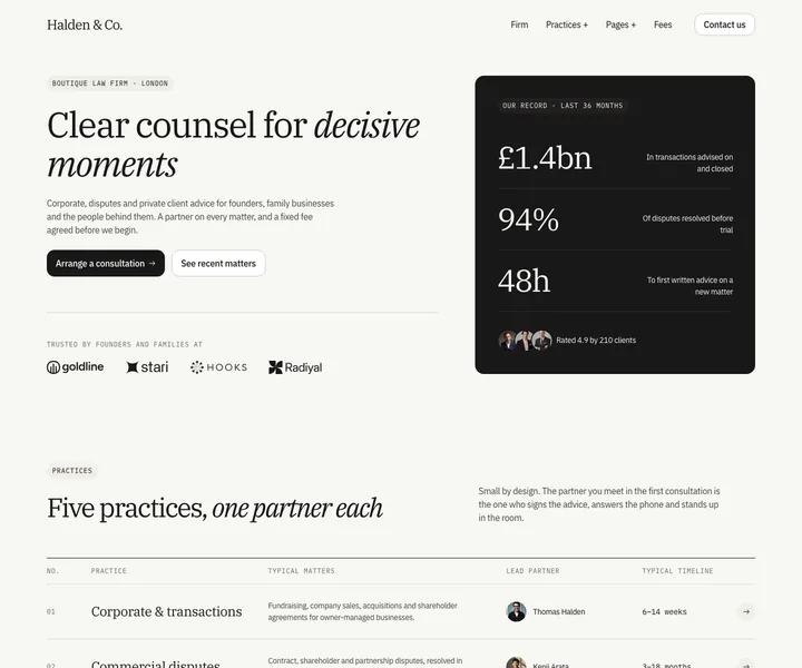 Halden & Co. website, made with the Alder skill