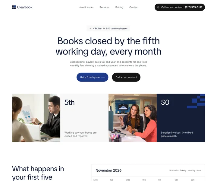 Clearbook website, made with the Invese skill