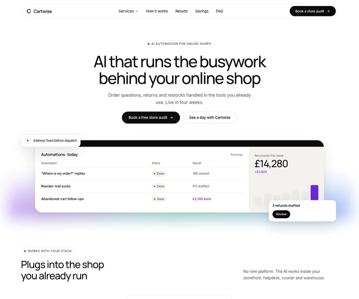 Cartwise website, made with the Novra skill