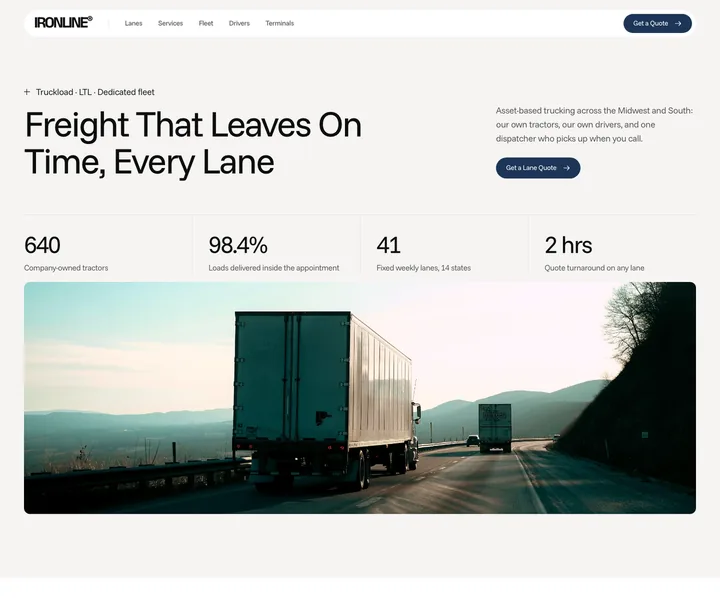 Ironline Freight website, made with the Vanlo skill
