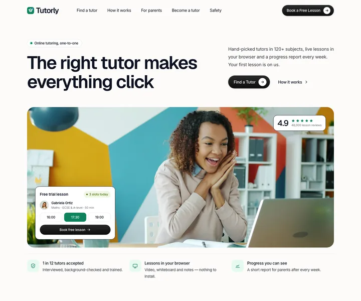 Tutorly website, made with the Velto skill